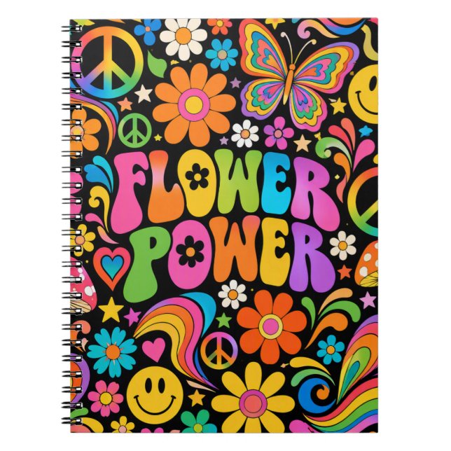 Cuaderno Poder Floral Retro Groovy Escuela (Frente)