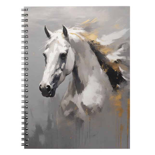 Cuaderno Poderoso retrato de caballo blanco con efecto óleo (Frente)