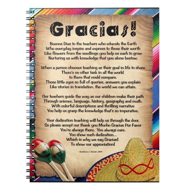Cuaderno Poema del aprecio del profesor de Gracias (Frente)