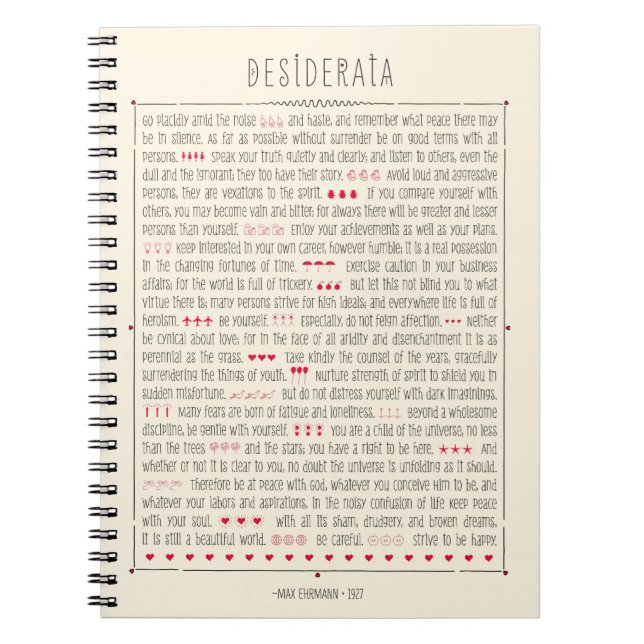 Cuaderno Poema inspirador de los desiderátums (Frente)