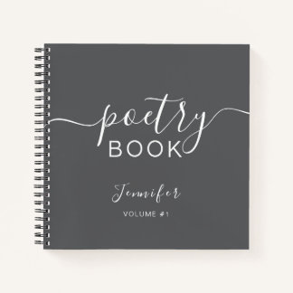 Cuaderno Poesía de nombre con letra script gris blanco