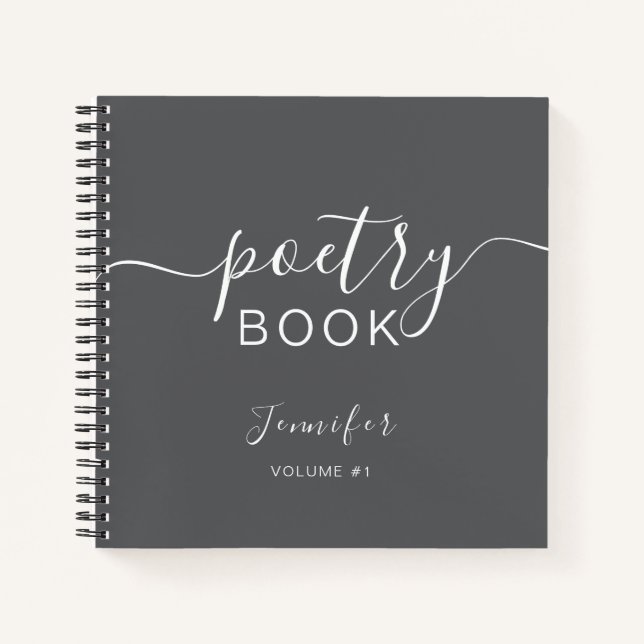 Cuaderno Poesía de nombre con letra script gris blanco (Anverso)