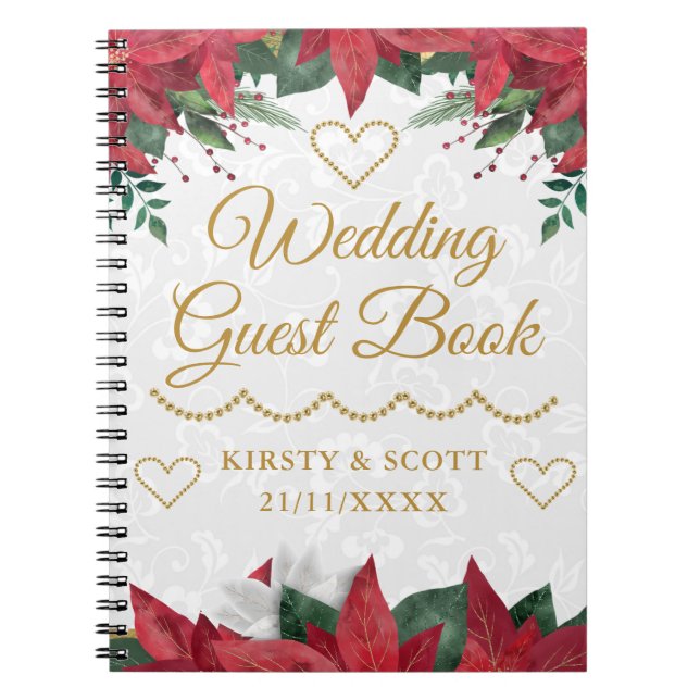 Cuaderno Poinsettia Christmas Winter Wedding Guest Book (Frente)