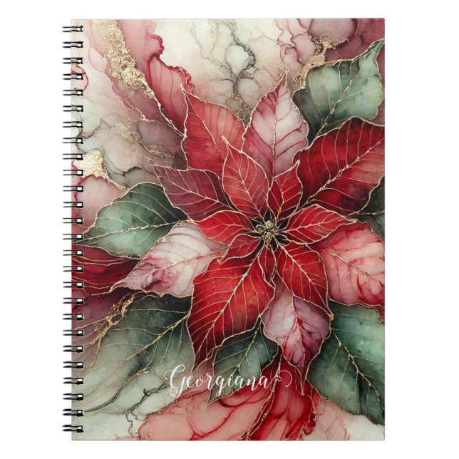 Cuaderno Poinsettia de tinta de alcohol floral festiva pers (Frente)