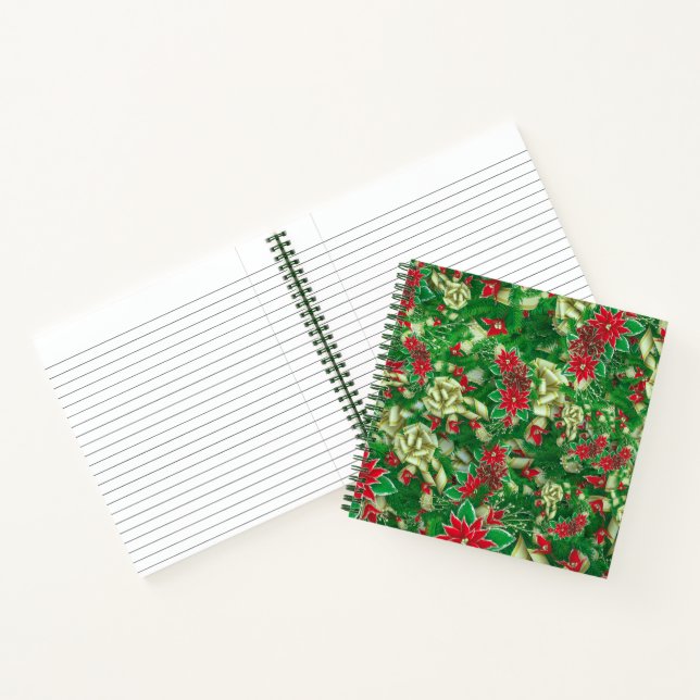 Cuaderno Poinsettia Fir deja a Ribbons Navidades Florales | (Interior)