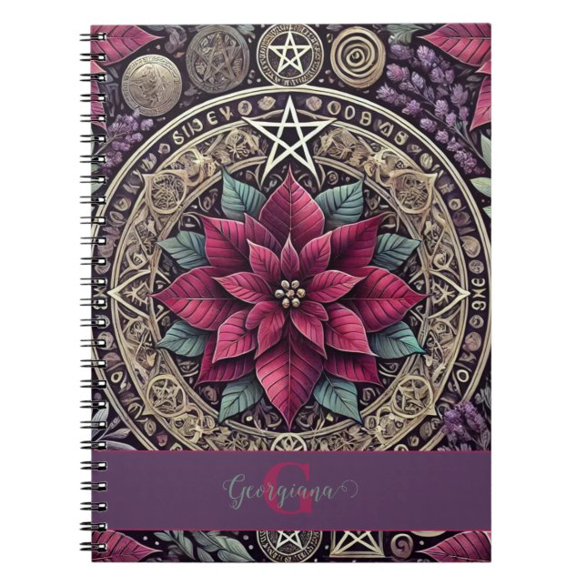 Cuaderno Poinsettia personalizada Pentagram Mandala (Frente)