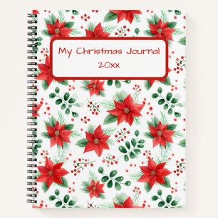 Cuaderno Poinsettia roja y botánica verde bonito