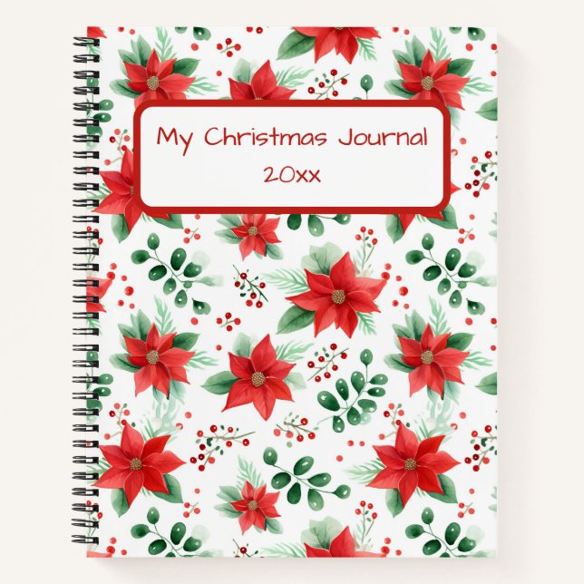 Cuaderno Poinsettia roja y botánica verde bonito (Anverso)