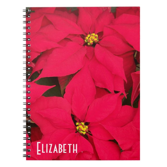 Cuaderno Poinsettias de Navidades rojos brillantes personal (Frente)
