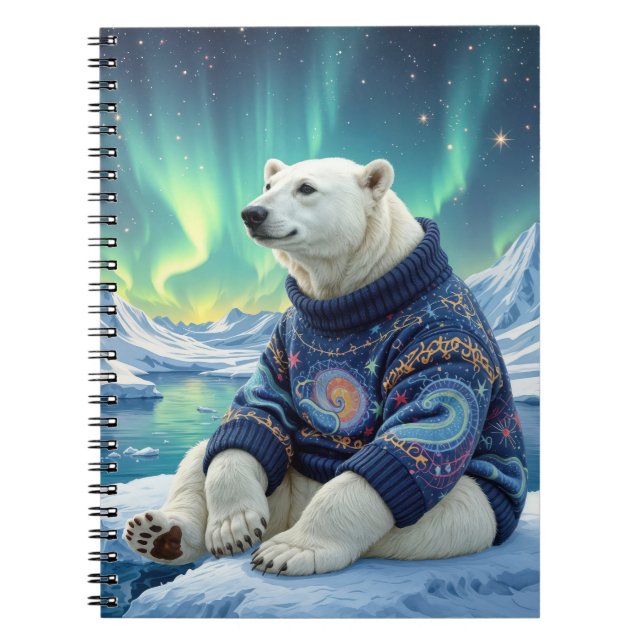 Cuaderno Polar Bear Sitting Under Northern Lights (Frente)
