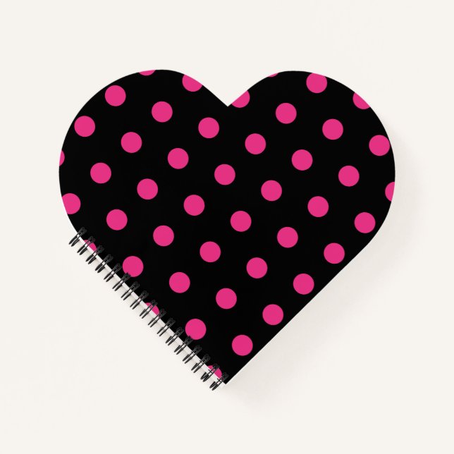 Cuaderno Polka Dot Heart Notebook (Negro y Neon Pink) (Anverso)