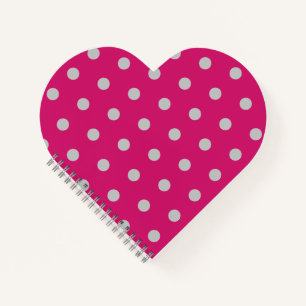 Cuaderno Polka Dot Heart Notebook (Rosa caliente y gris)