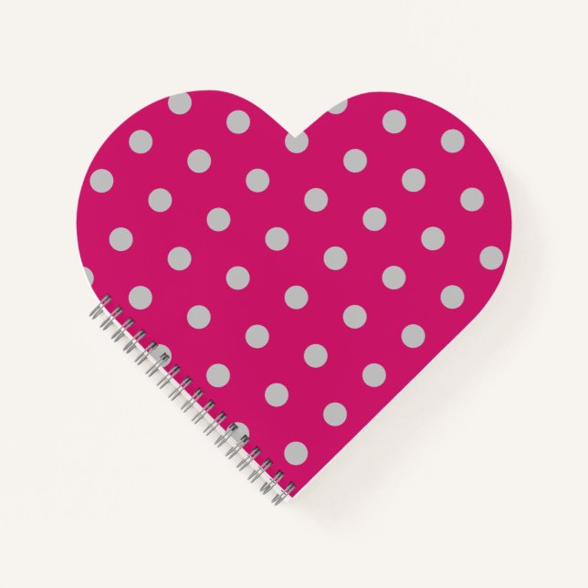 Cuaderno Polka Dot Heart Notebook (Rosa caliente y gris) (Anverso)