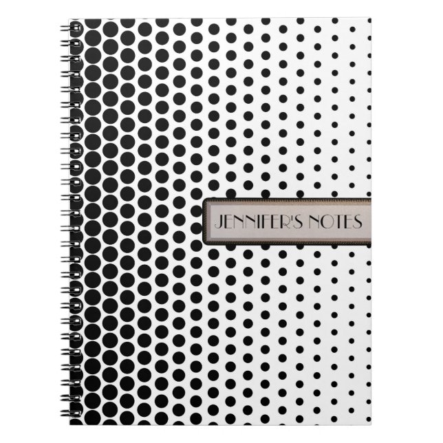 Cuaderno Polka negro puntos elegantes blancos modernos (Frente)