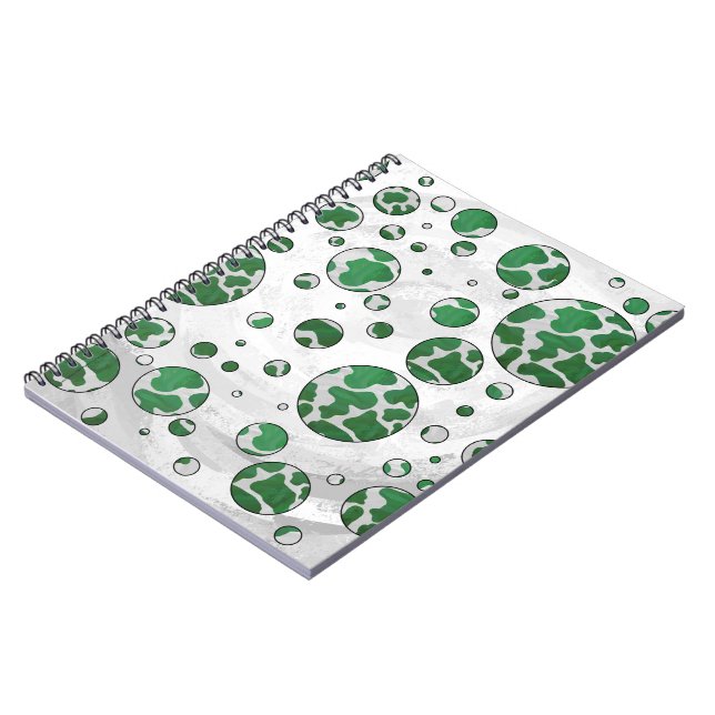 Cuaderno Polks Dot Cow Impresión verde y blanca (Lado Izquierdo)