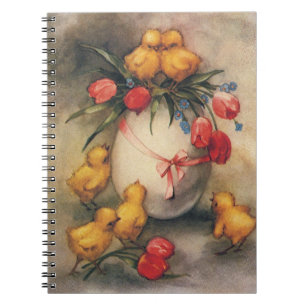 Cuaderno Pollitos de Pascua antiguos, huevo con flores de t
