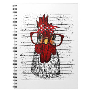 Cuaderno Pollo con pañuelo en la cabeza y gafas lindo