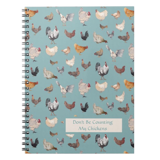Cuaderno Pollo Feliz patrón verde gris (Frente)