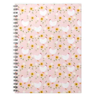 Cuaderno Pollos blancos florales en un portátil rosado
