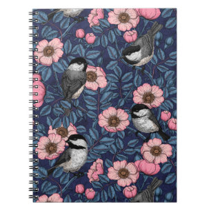 Cuaderno Pollos en el rosa silvestre en neb rosa y azul