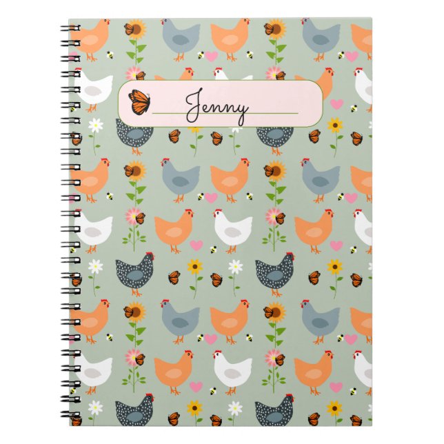 Cuaderno Pollos en las flores personalizadas (Frente)