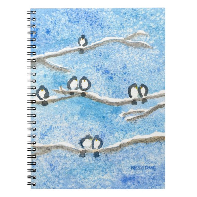 Cuaderno Pollos en ramas de árboles en nieve de invierno (Frente)