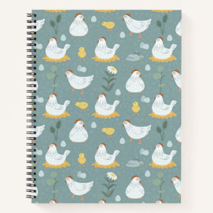 Cuaderno Pollos Soñando en el Gallinero en Verde Azulado