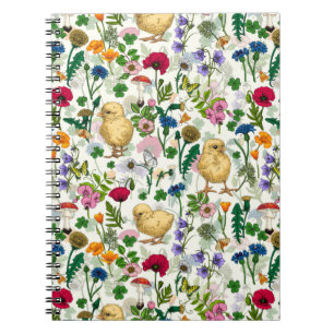 Cuaderno Pollos y flores silvestres en blanco roto