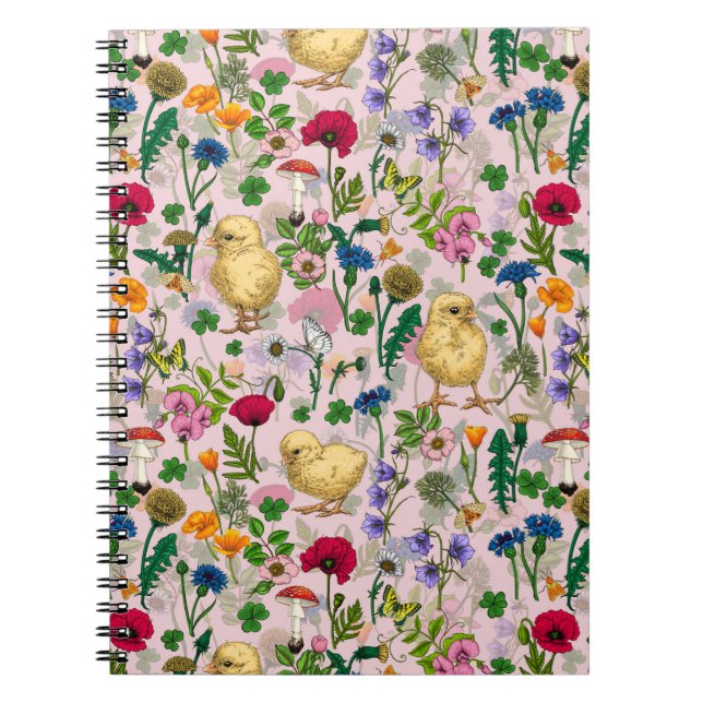 Cuaderno Pollos y flores silvestres en los dulces de algodó (Frente)