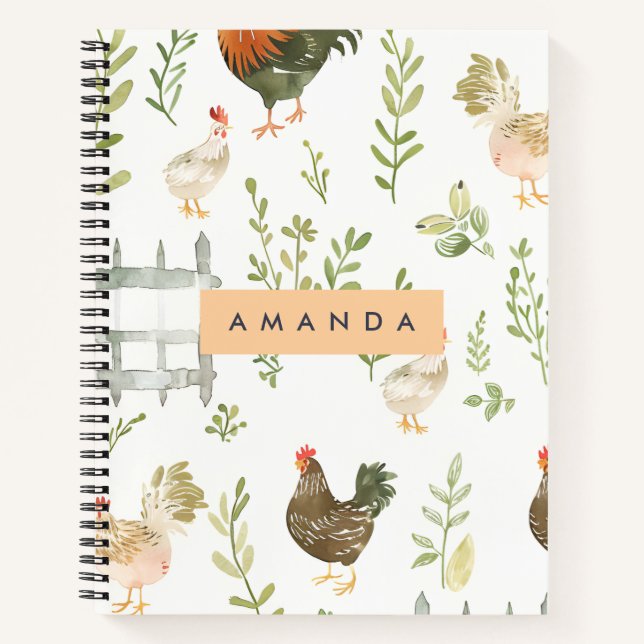 Cuaderno Pollos y vegetación rústicos personalizados (Anverso)