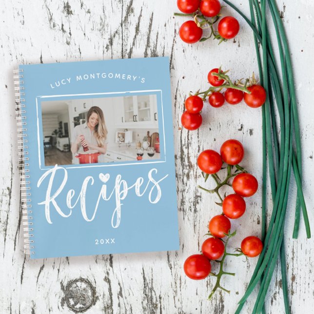 Cuaderno Polvo Azul Pincel blanco Recetas de escritura foto (Subido por el creador)