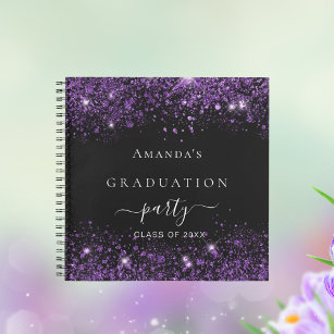 Cuaderno Polvo de purpurina púrpura negro para la graduació
