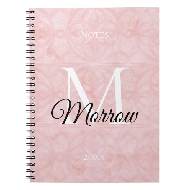 Cuaderno Polvo Nombre de Batik Rosa y Año Monogramado (Frente)