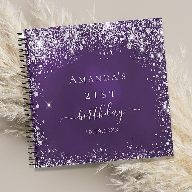 Cuaderno Polvo purpurina de plata morada de cumpleaños de l (Subido por el creador)