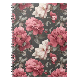 Cuaderno Polvo Romántico Rosa Peonía Gris Patrón Floral