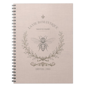 Cuaderno Polvo Rosa Miel Abeja Antiguo País Francés Vintage