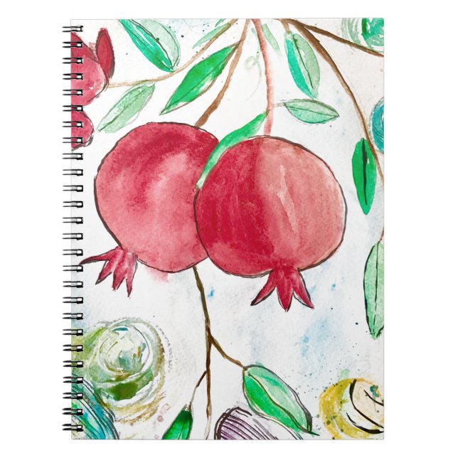 Cuaderno Pomegrana de fruta roja regalo naturaleza acuarela (Frente)