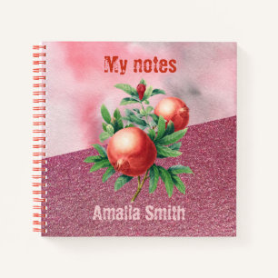 Cuaderno Pomegranate Elegant Rosa Gold Monograma Nombre
