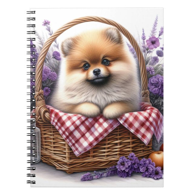 Cuaderno Pomerania Cachorro de cachorro acuático de flores  (Frente)