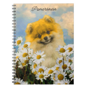 Cuaderno Pomerania en pintura de Daisies - Arte de perro or