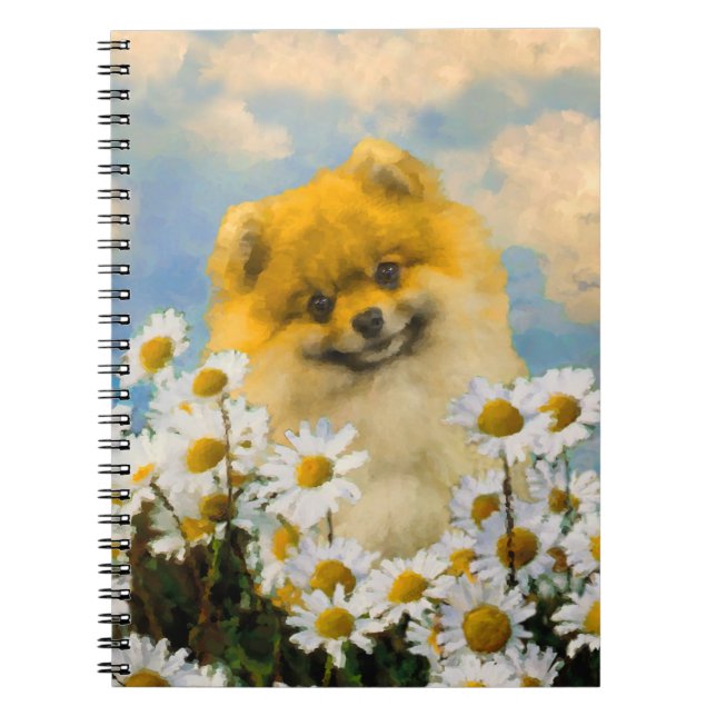 Cuaderno Pomerania en pintura de Daisies - Arte de perro or (Frente)