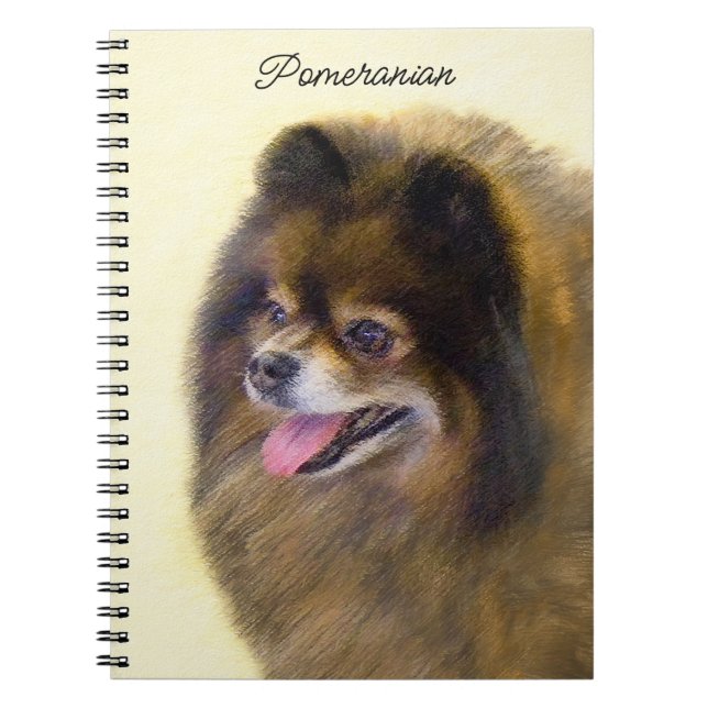 Cuaderno Pomerania Negra y Tan Pintura Original de Perro (Frente)