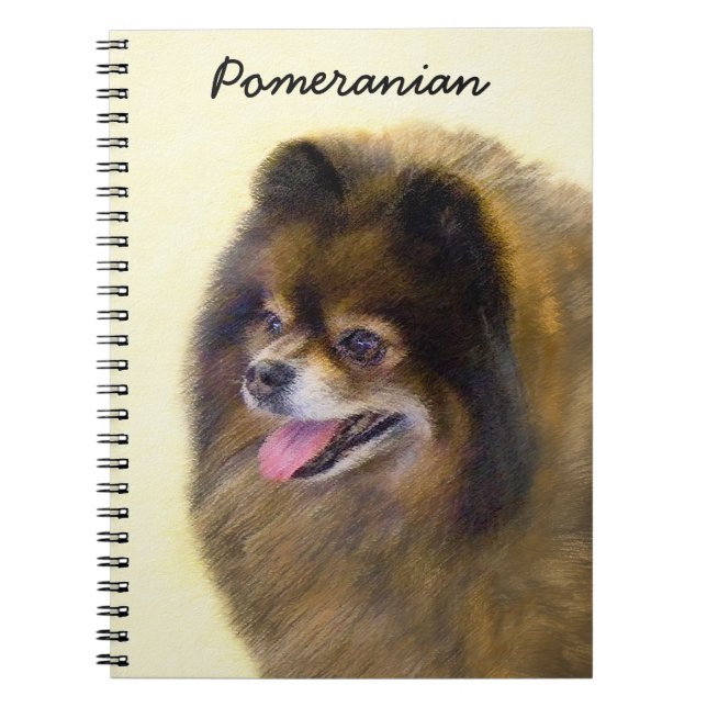 Cuaderno Pomerania Negra y Tan Pintura Original de Perro (Frente)