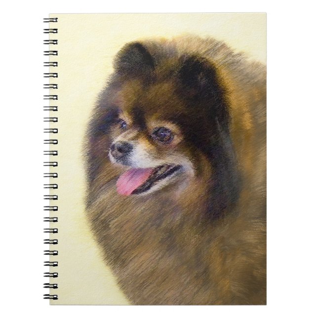 Cuaderno Pomerania Negra y Tan Pintura Original de Perro (Frente)