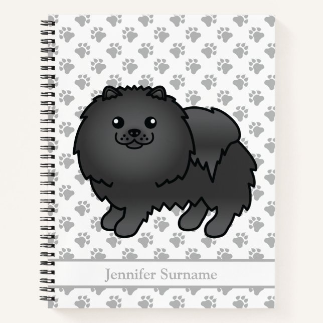 Cuaderno Pomerania negro Perro de dibujos animados lindo &  (Anverso)