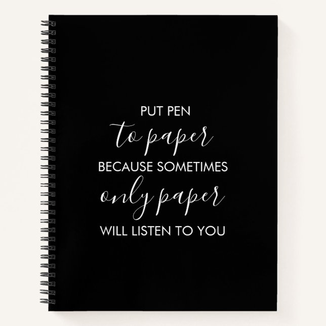 Cuaderno Poner la pluma en papel Funny Black Notebook (Anverso)