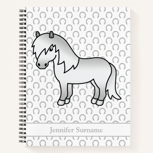 Cuaderno Poni Shetland Gris Poni de Dibujos Animados & Text (Anverso)