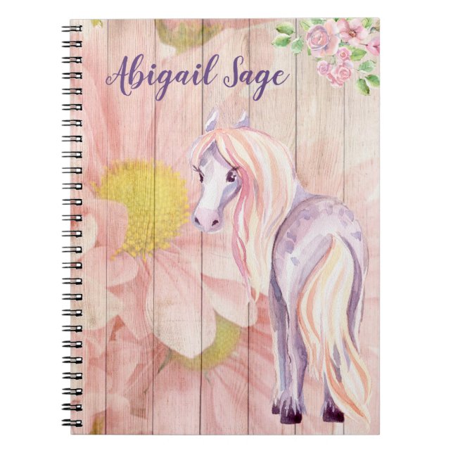 Cuaderno Pony de Bonito y flores de margarita personalizado (Frente)
