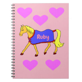 Cuaderno Pony Personalizado lindo con corazones rosados