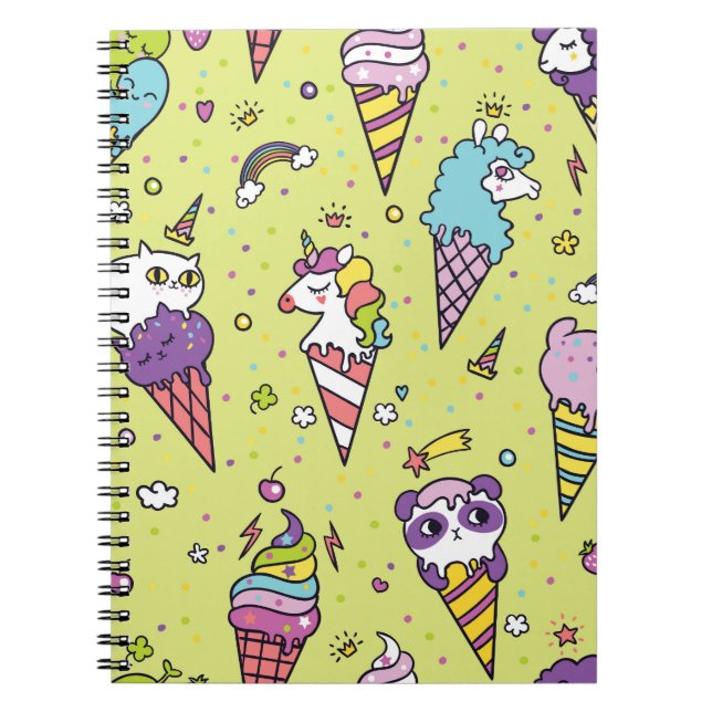 Cuaderno Pop Cute Ice Cream: Patrón Animal (Frente)